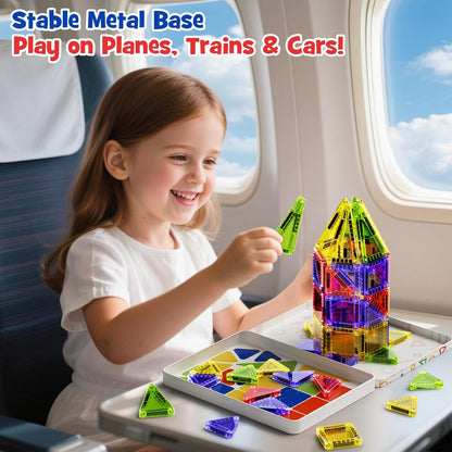 Magnetic Tiles for Kids Ages 4-8, Magnetic Blocks Travel Set with Diamond Surface & Metal Storage Box, 60PCS STEM Learning Toys, Educational Building Gifts for 3-8 Year Olds