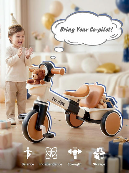 Tricycle for Toddlers 1-3 Years Old Toy, Adjustable Kids Bike for Boys Girls Birthday Gift Age 2-4, Baby Trike with Storage Baskets & Removable Pedals