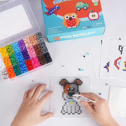 ARTKAL Fuse Beads Kit 4800pcs 24 Colors 5mm Iron Beads Kit with 5 Pegboards 55 Patterns 2 Tweezers 2 Ironing Paper, Great for Christmas Birthday