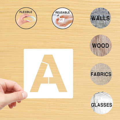36PCS Letter Stencils 1 inch Reusable Plastic, Small Alphabet and Number Stencils for Painting on Wood, Wall, Fabric, Tracing, Rock, Chalkboard, Signage