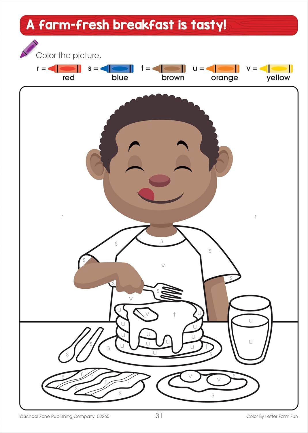 School Zone Color by Letter Farm Fun Workbook: 64 Pages, Preschool, Kindergarten, 1st Grade, ABC's, Alphabet, Color Skills, Coloring, Matching, Farm Animals, Ages 4-6 (Activity Zone Book Series)