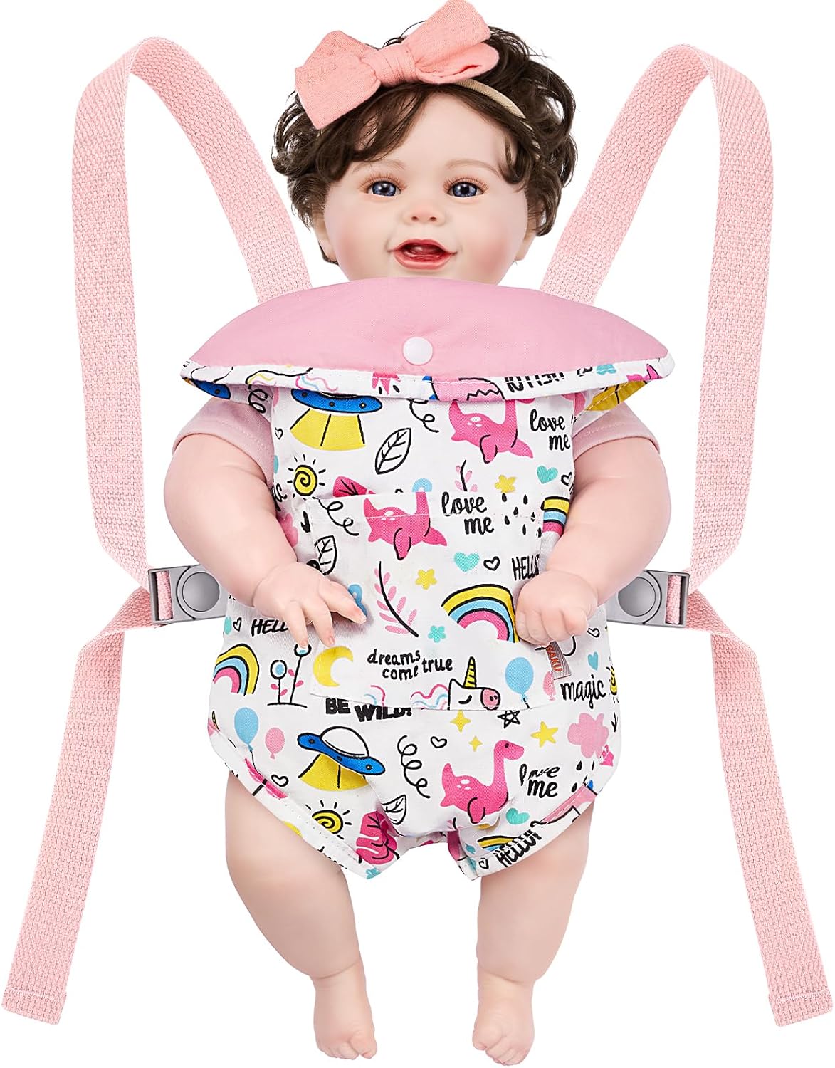 GAGAKU Baby Doll Carrier for Little Girls, Reborn Doll Accessories for Toddlers 3+ Years Old, Kids Toy Baby Dolls Sling Carrier - Pink - Moonflower