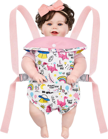 GAGAKU Baby Doll Carrier for Little Girls, Reborn Doll Accessories for Toddlers 3+ Years Old, Kids Toy Baby Dolls Sling Carrier - Pink - Moonflower