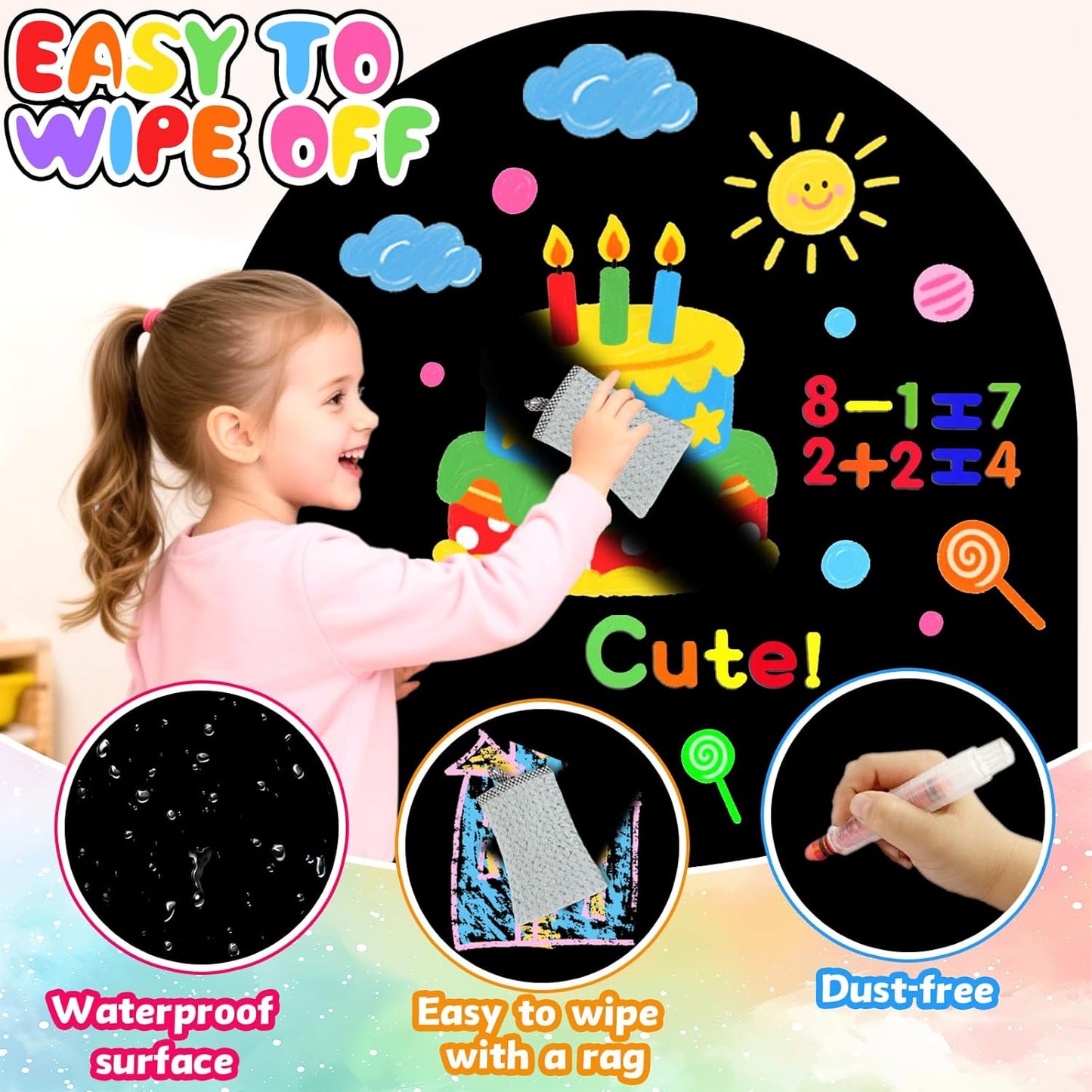 8 PCS Magnetic Wall Decals for Kids Magnetic Chalkboard Peel and Stick Magnet Sheets Board Sticker Tangram Puzzle Self Adhesive Contact Paper Dry Erase Blackboard for Playroom Homeschool 15.7"x10.4"
