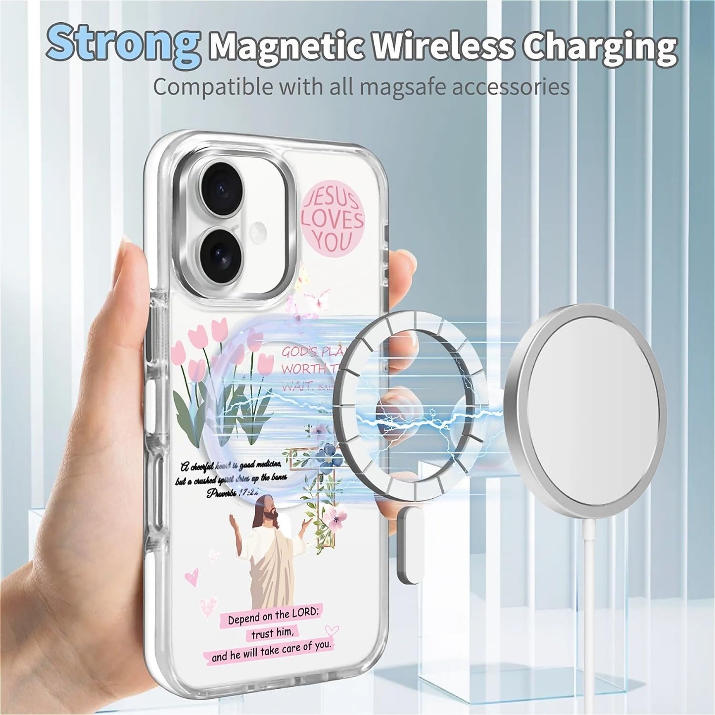 for iPhone 17 Pro Max Case [Compatible with Magsafe],Girls Women Clear Magnetic Case Silicone Shockproof Protective Cover with Pattern Colorful Motivational Letters