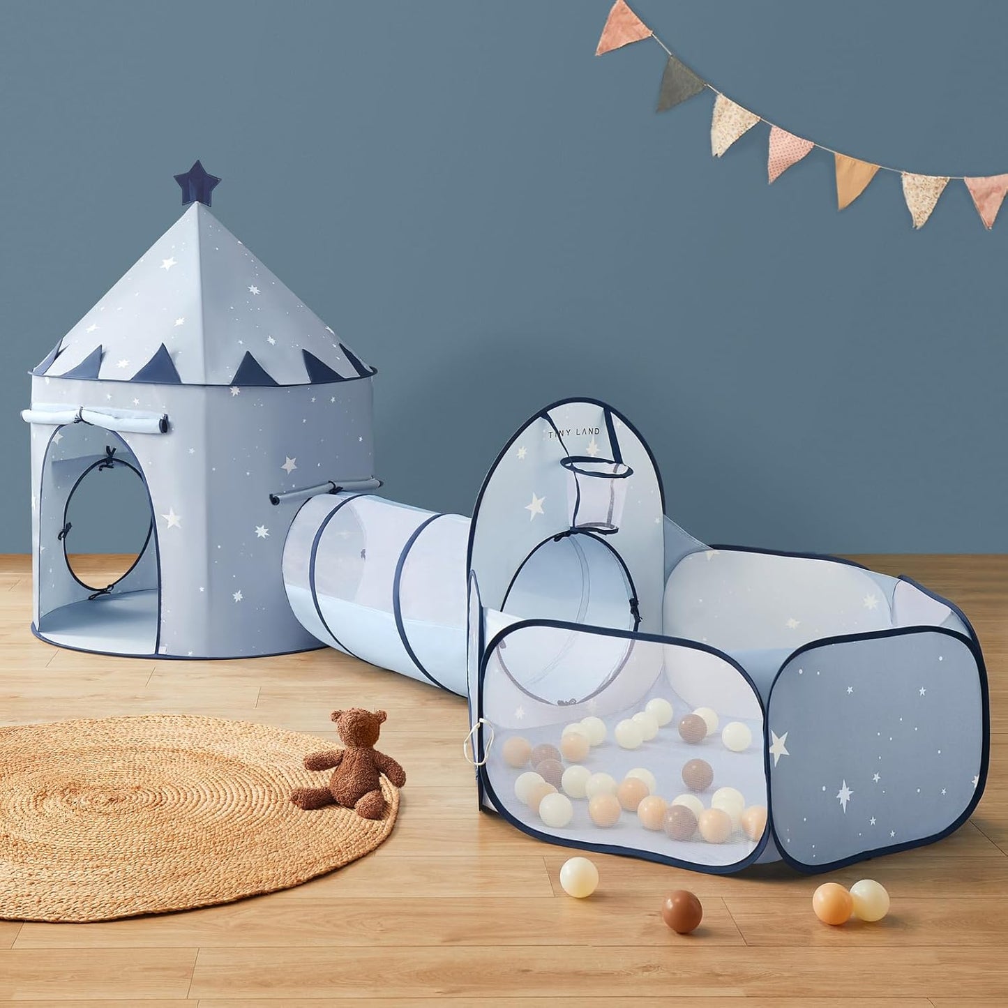 Tiny Land Play Tunnel and Ball Pit for Toddlers, 5pcs Indoor Playground - Foldable Pop Up Tents with Carry Bag, Outdoor Playhouse with Crawling Toys & Play Tent, Gift for Boys and Girls