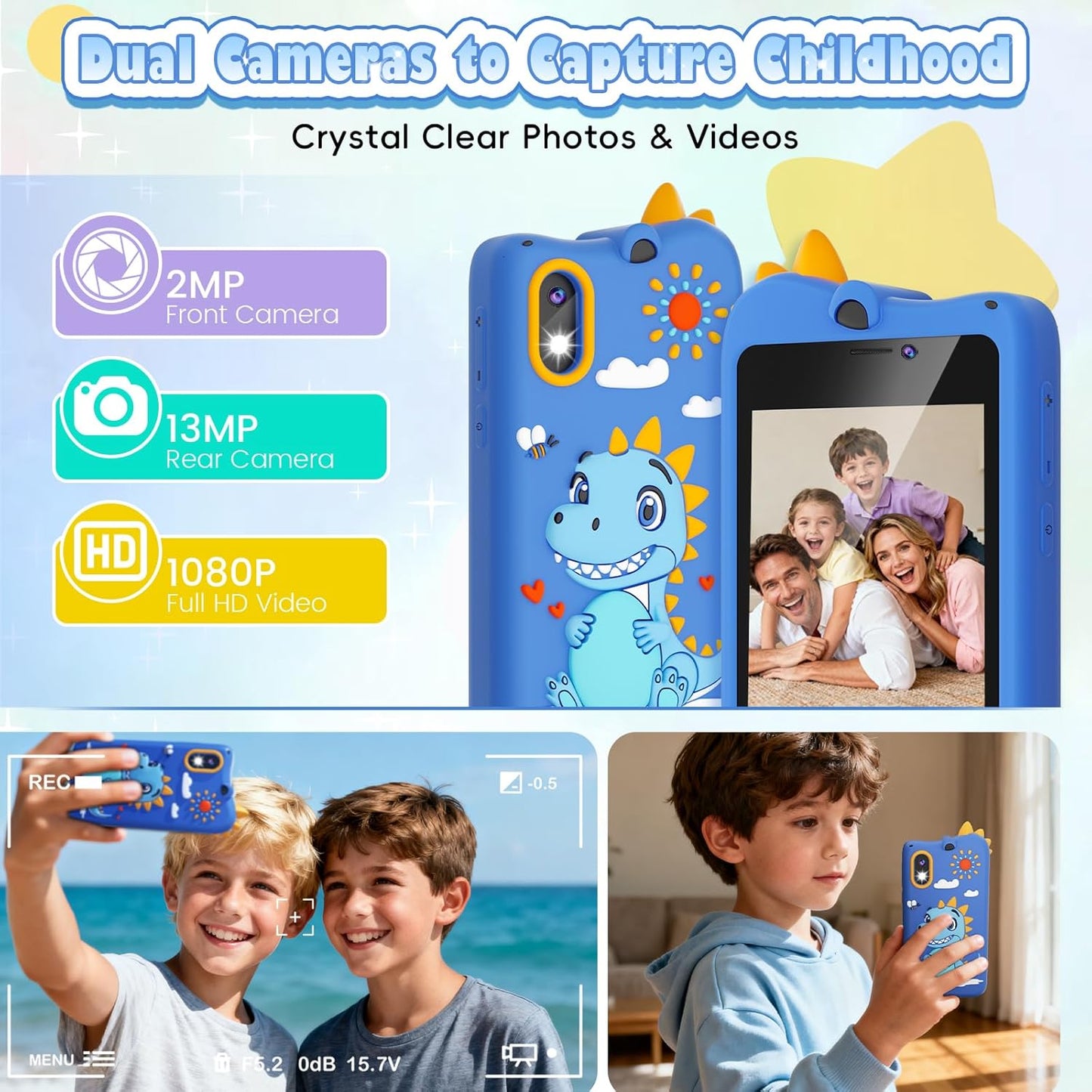 PROGRACE Kids Smart Phone - Talk & Text Learning Toys Cell Phone with Parental Controls, Safe Apps, 4.2" Touchscreen, Dual Camera, Games, Christmas Birthday Gifts for Kids Boys Girls Ages 5-14