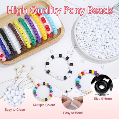 1000Pcs Valentine's Day Pony Beads Pink Red White Bracelets Crafts 6x9mm Bulk Plastic Pony Valentine Beads for Jewelry Making Party Party DIY Crafts Necklace Keychain Romantic Accessories