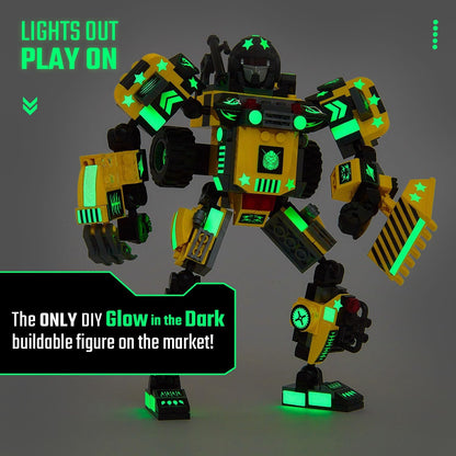 JITTERYGIT Robot Army Buildable Mech Soldier Glow in The Dark Gift Toy Set, Helicopter Military Creative STEM Project, Dinosaur Building Bricks Kit for Kids Ages 6-11 Years Old