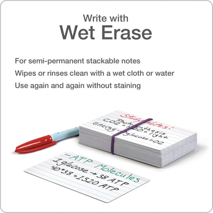 Oxford Dry Erase Index Cards, 3x5 Ruled, Reusable Flash Cards, Double Sided Dry & Wet Erase Cards for Gaming, Study or Vocabulary, 100-Pack (63512)