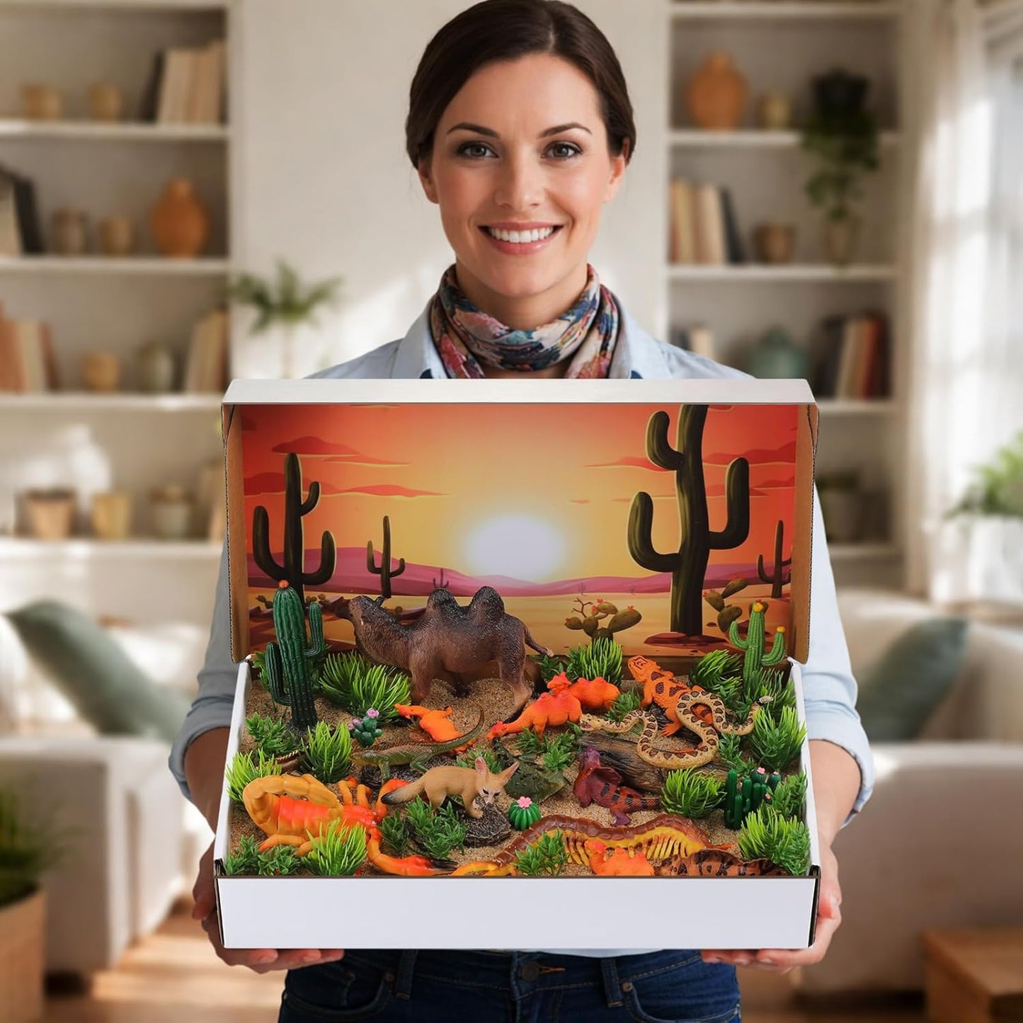 Teyva Daily 48 Pcs Dinosaur Diorama Kit Habitat Project Box Set 3D Dinosaurs Diorama Supplies Include Dinosaurs Model Figures & Eggs Volcano Artificial Trees with Cardboard for DIY Crafts Gifts