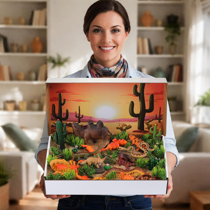 Teyva Daily 48 Pcs Dinosaur Diorama Kit Habitat Project Box Set 3D Dinosaurs Diorama Supplies Include Dinosaurs Model Figures & Eggs Volcano Artificial Trees with Cardboard for DIY Crafts Gifts