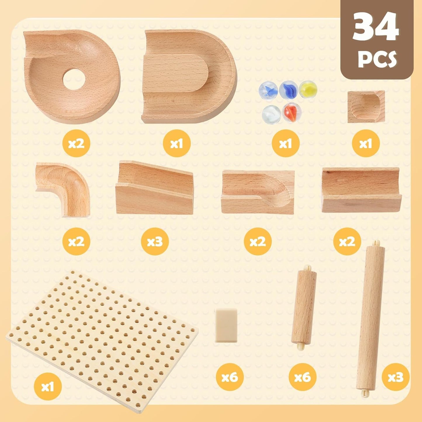 Wooden Marble Runs for Kids 4-8, 38 Pcs Marble Rush Track Maze Construction Play Set, STEM Learning Toys, Wood Building Blocks Toys, Gift for Boys & Girls