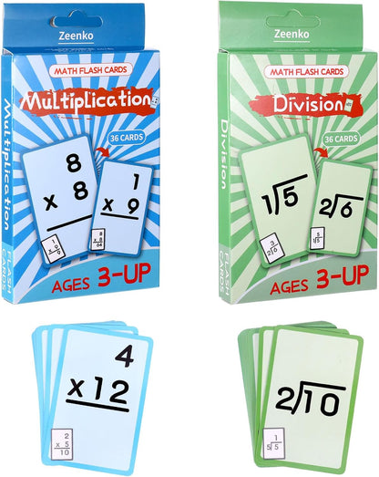 72 Pcs Math Flash Cards, Multiplication and Division Flash Cards for Studying, Math Manipulatives for Kindergarten Elementary Homeschool Classroom, Learning & Education Math Games for Kids Ages 4-12