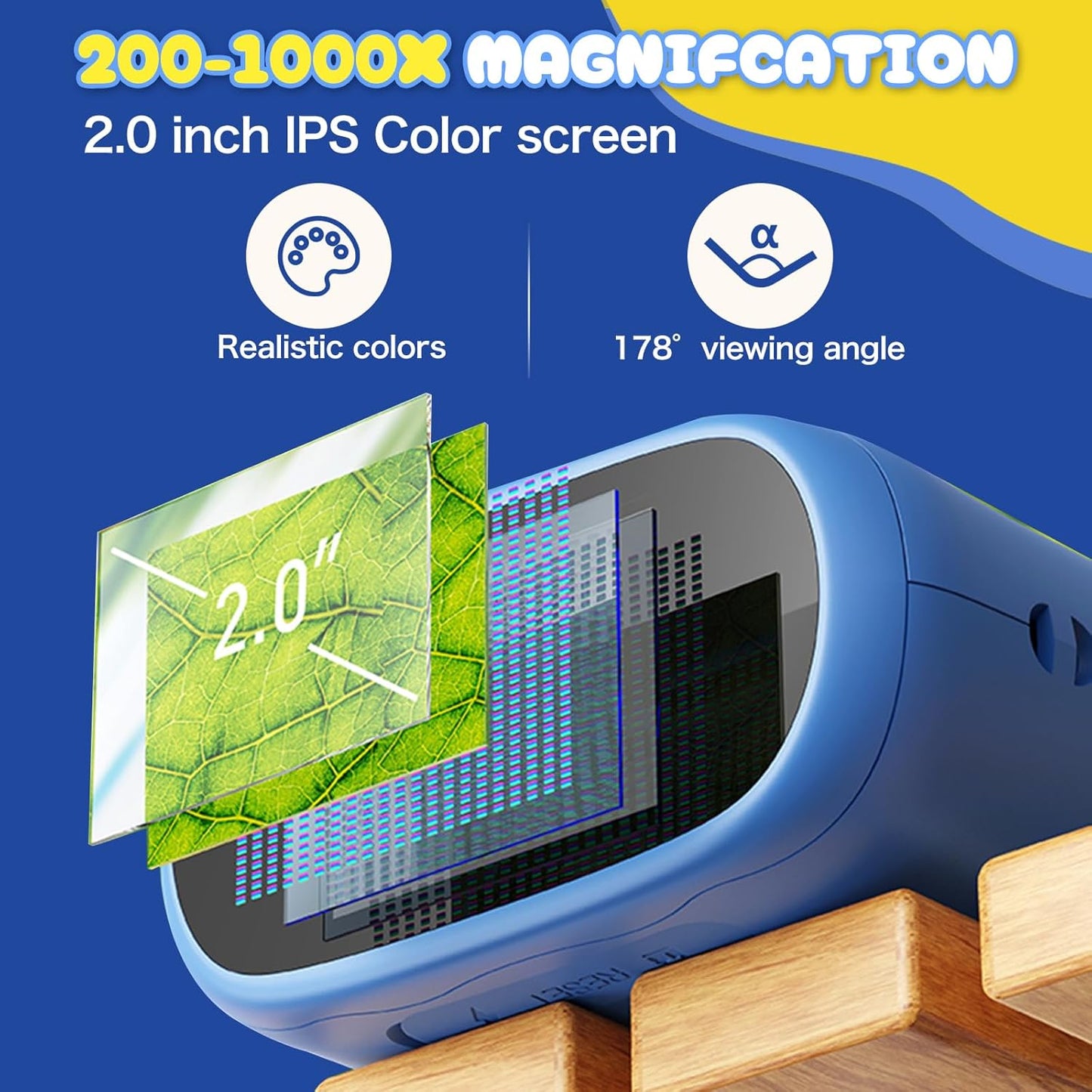 2 in 1 Handheld Microscope and Telescope for Kids, 4K 2.0" Screen, 1000X Digital Microscope for KidsPortable Educational Toys, for Age 4-12 Year Old Boys Girls Children Students