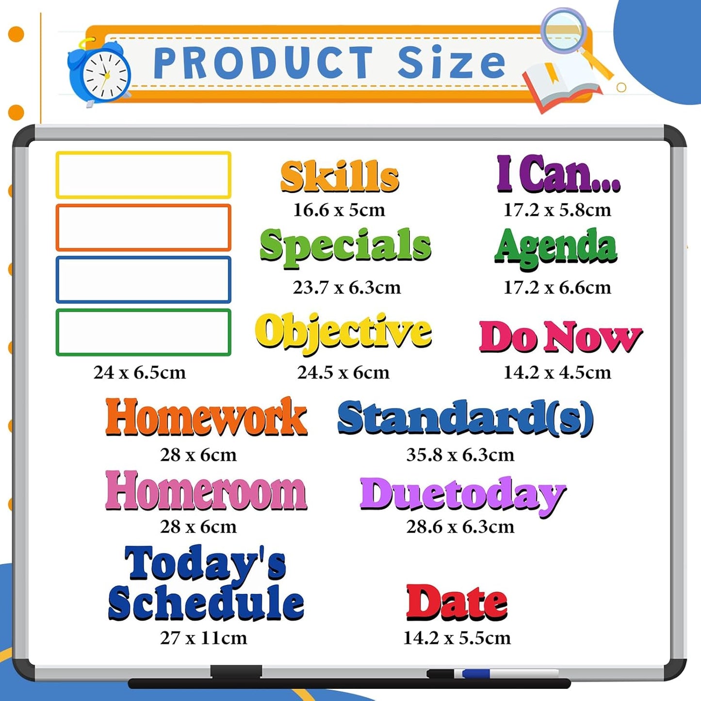 16 Pcs Classroom Schedule Magnets Reusable Today's Schedules Magnetic Course Labels with Dry Erase Blank Magnetic Labels for Bulletin Board Whiteboard Homeschooling (Course Schedules)