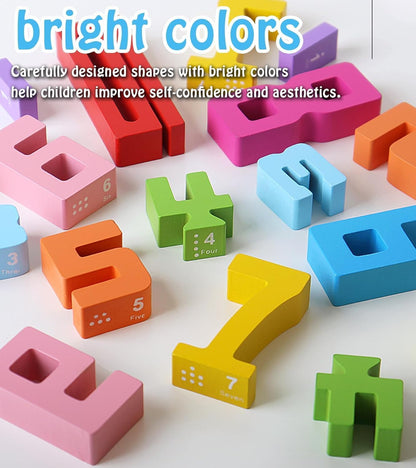 20PCS Wooden Number Building Blocks- Montessori Math Stacking Number Blocks Toys with Counting Games, Bright Digital Building Blocks Friends of 10,Learning Toys for Kids Ages 3-8
