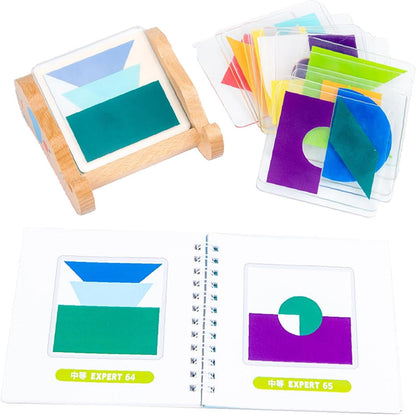 predolo Wooden Pattern Blocks, Brain Teaser Puzzle, Shape Puzzle Tangram Shapes for Focus Reasoning Skills Patience Visual Perception