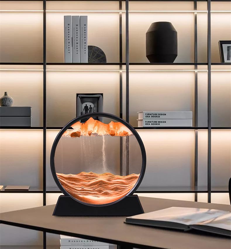 Arthink Moving Sand Art Picture in Motion Round Glass 3D Deep Sea Landscape, Dynamic Sand Art Sandscapes, Sensory Relaxing Desktop