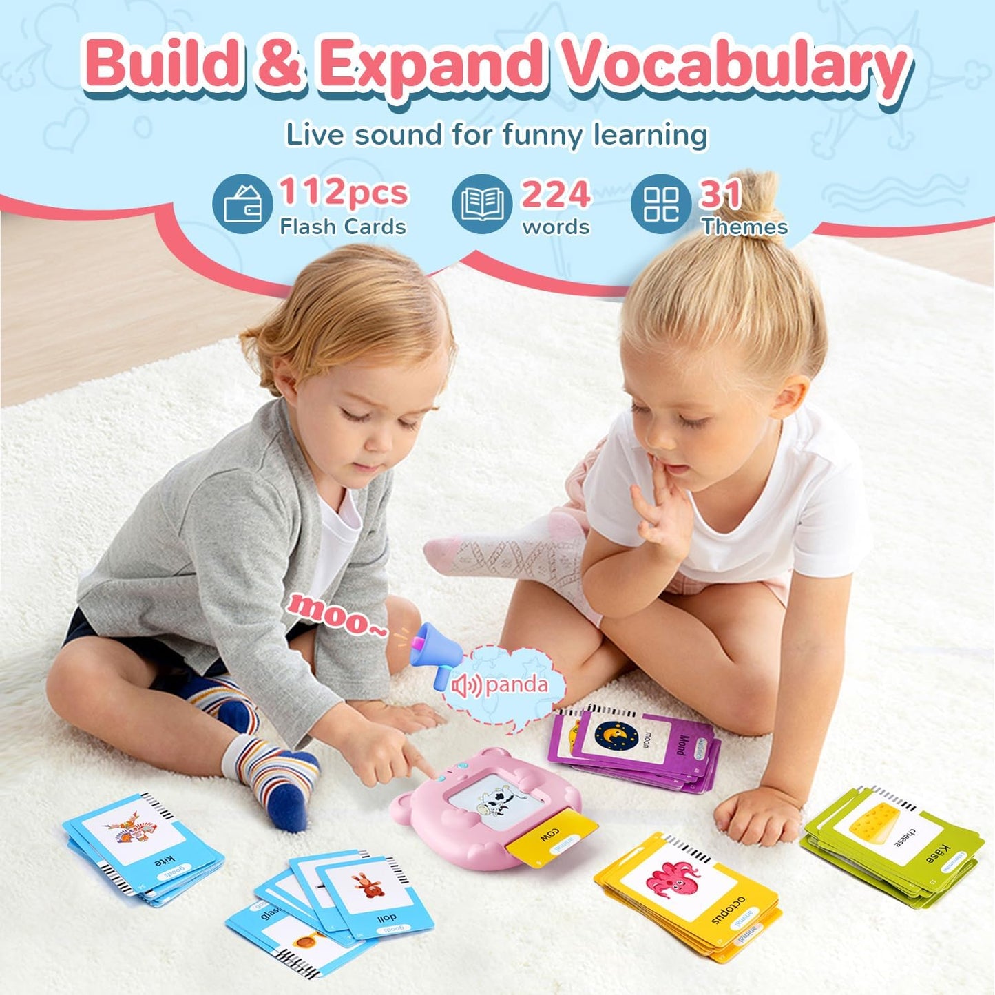 Spanish & English Talking Flash Cards for Toddler, Bilingual Flash Cards Learning Montessori Toys with 224 Sight Words, Speech Therapy Toys for Children Sensory Preschool Education