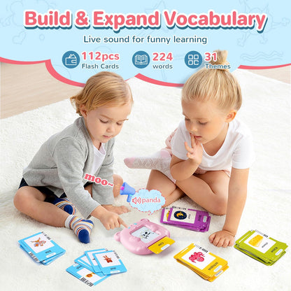 Spanish & English Talking Flash Cards for Toddler, Bilingual Flash Cards Learning Montessori Toys with 224 Sight Words, Speech Therapy Toys for Children Sensory Preschool Education
