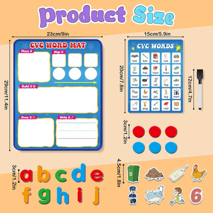 CVC Word Games, Elkonin Box, Refrigerator Fridge Magnets for Kids, Magnetic Dry Erase Board, Toddler Alphabet ABC Letter Games, Speech Therapy Spelling Reading Games Classroom Must Haves