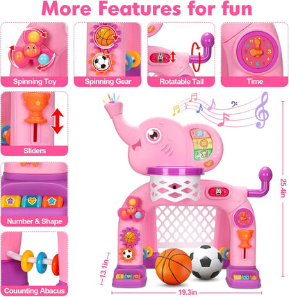 Toddler Basketball Hoop & Soccer Goal, Toys for 1 2 3 Year Old Boys Girls, Kids Sports Toy with Light Sound Music, Montessori Toys for Baby 12-18 Months, Christmas Birthday Gifts for Ages 1-3(Pink）