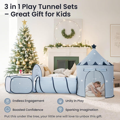 Tiny Land Play Tunnel and Ball Pit for Toddlers, 5pcs Indoor Playground - Foldable Pop Up Tents with Carry Bag, Outdoor Playhouse with Crawling Toys & Play Tent, Gift for Boys and Girls