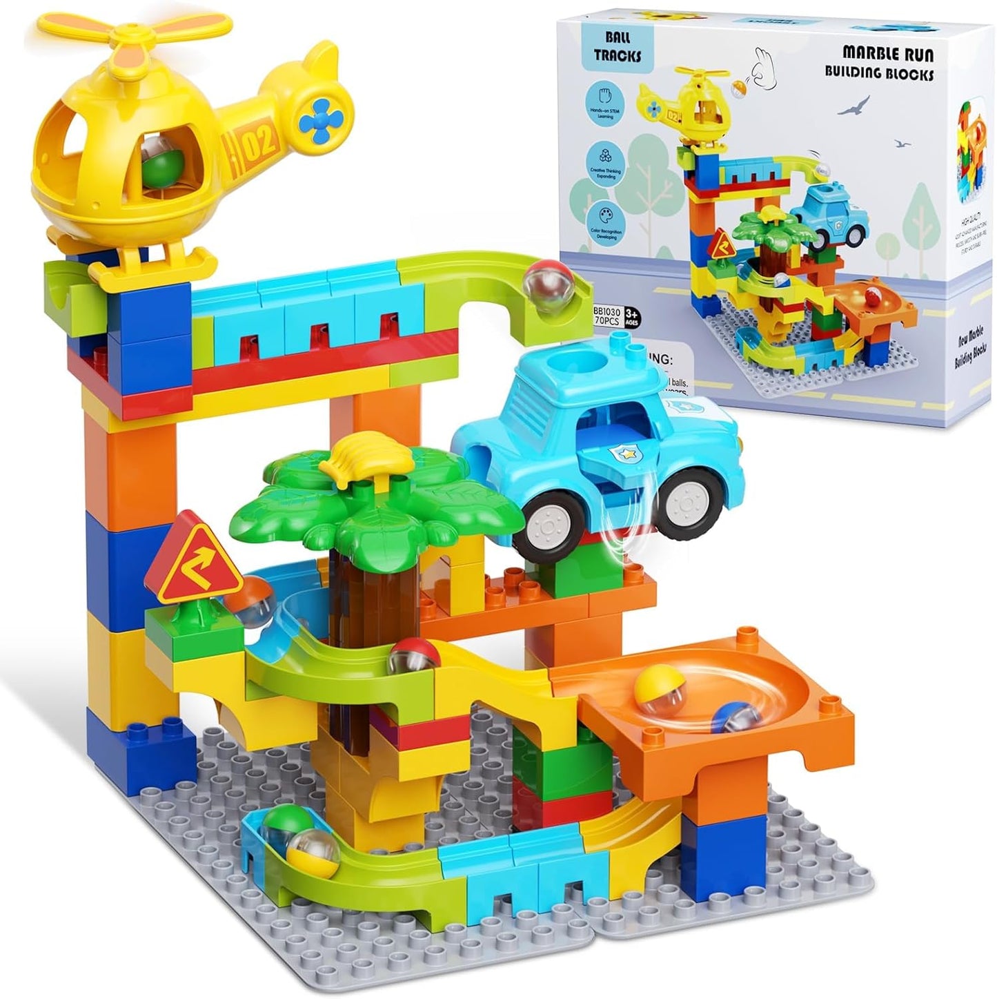 Marble Runs for Kids 4-8,Building Blocks Compatible with Major Brands, Birthday Toys Gifts for Ages 3 4 5+ Boys Girls，Toddler Education Montessori Learning STEM Toys Marble Runway Maze Track Set