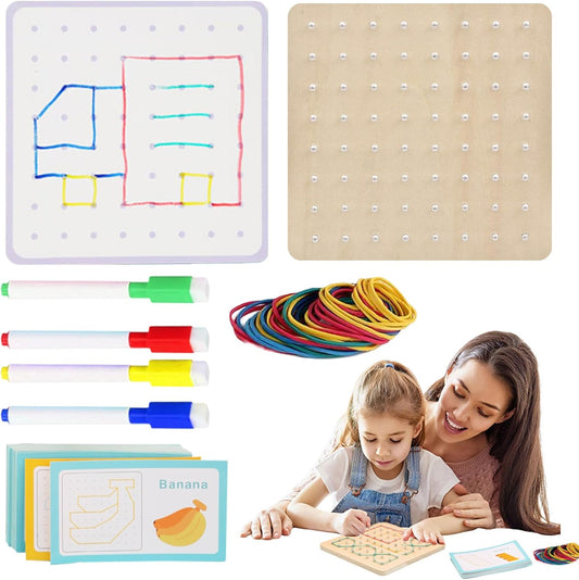 Geoboards with Rubber Bands - Education Toys for Kids,Math Manipulative Education for Kids with Challenge Cards for Creating Geometric Shapes, STEM