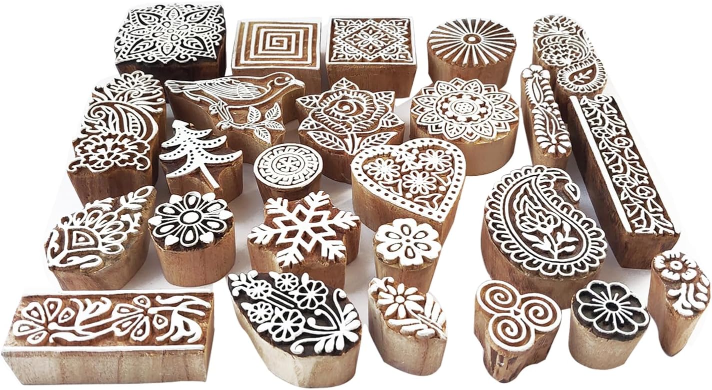 Royal Kraft Assorted Wooden Block Printing Stamps (Set of 10) Bulk01_10