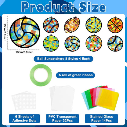 32 Sets Outer Space Suncatchers Craft Kit DIY Window Stained Glass Effect Planet Astronaut Alien Paper Crafts Home School Classroom Decoration Kid Birthday Gift Creative Art Project Activity Game - Colors B