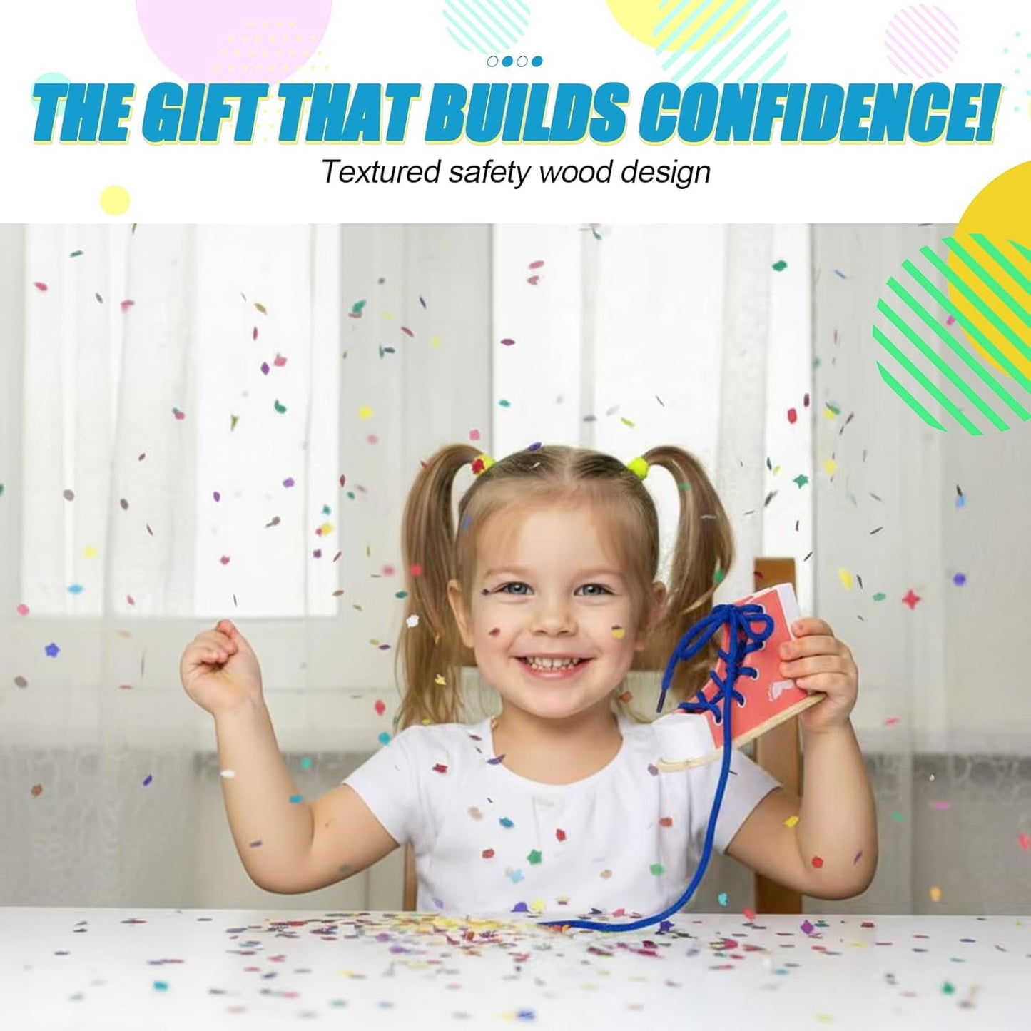 Learn to Tie Shoes for Kids, Wooden Lacing Sneaker Toy,Montessori Educational Toy for Toddlers Ages 4-8
