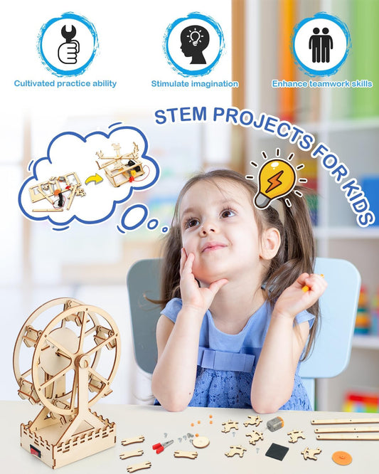 Poraxy 4 in 1 STEM Kits for Kids Ages 5-7 8-10 8-12,3D Wooden Puzzles, Science Project Model Craft Building Engineering Kit,STEM Toys for Ages 8-13,Birthday Gifts for Girls 6 7 8 9 10 11 12 Year Old