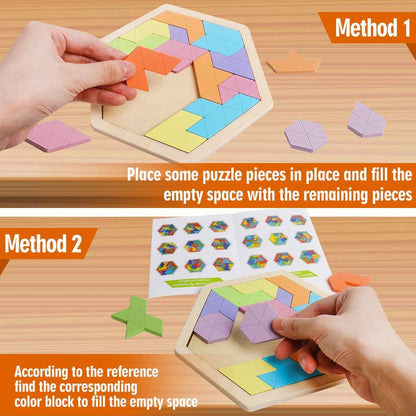 Skrtuan 5 Pack Wooden Puzzles Set - STEM Montessori Educational Board Games and Logic Traning Brain Teaser Geometric Shapes Tangram Puzzle Games for Kids Ages 3+