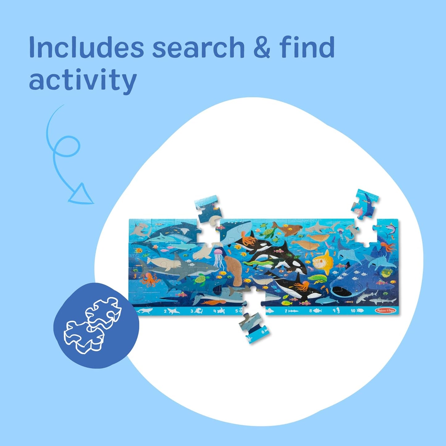 Melissa & Doug Beneath The Waves, Ocean-Themed Search and Find Jumbo Floor Puzzle, 48-Piece Jigsaw Puzzle with Learning Activity, Over 4 Ft Long, Kids Puzzles for Girls & Boys Ages 3 and Up