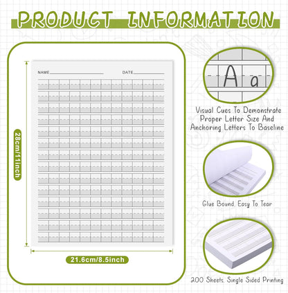 Eaasty 100 Sheets Write Beginner Paper Level 1 Paper Handwriting Practice Paper for Kids Practice Writing Paper with Lines and Gray Highlighted for Proper Letter Positioning,8.5" x 11"