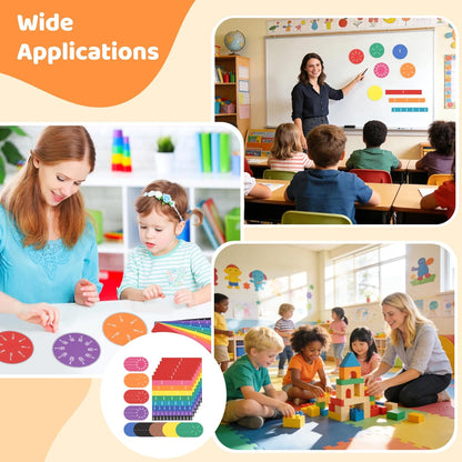12 Sets EVA Rainbow Fraction Manipulatives, Includes 6 Sets Fraction Tiles and 6 Sets Fraction Circles, Broad Coverage from 1/1 to 1/12, Visual Learning Tool