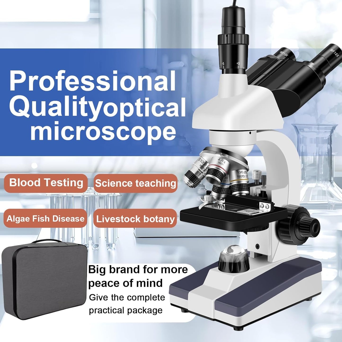 Microscopes for Adults WF10x and WF25x eyepieces Compound Microscope with Microscope Slides, Microscopes Kit for Kids Students Home School (Monocular Microscope with Big Bundle)