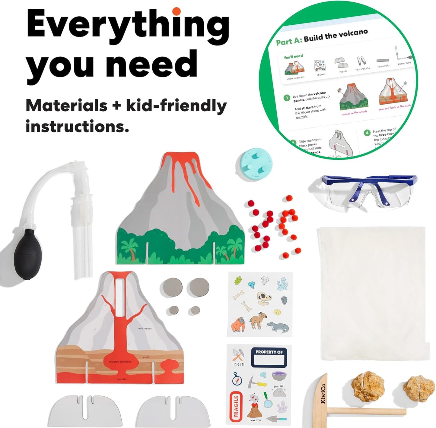 KiwiCo Volcano Science Kit for Kids Ages 5–8 – STEM Educational Toy & Science Gift with Rock & Mineral Exploration, Real Geodes, Magnifying Lens, Display Case & Eruption Experiment