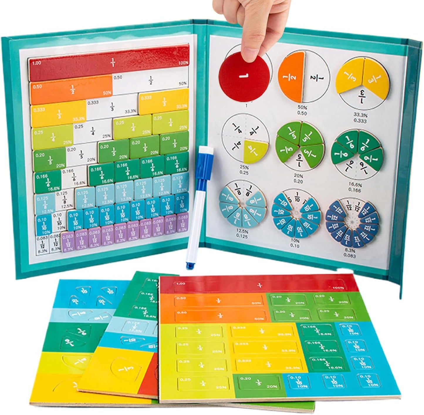 Magnetic Fraction Tiles 1 Set Educational Colorful Fraction Manipulatives with Magnetic Snap Writable Erasable Cute Cartoon Games Math Teaching Tools