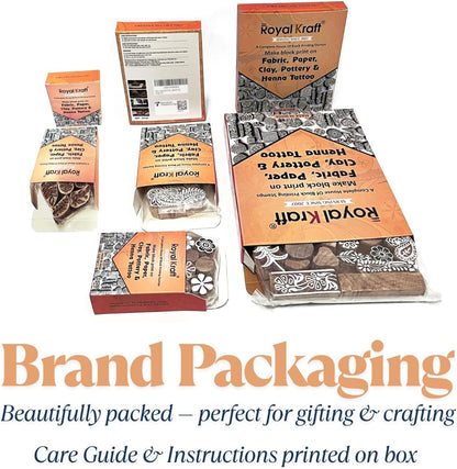 Royal Kraft Wooden Stamps for Block Printing on Saree Border, Textile, Clay, Pottery, Tattoo (Set of 10) MXtag0006