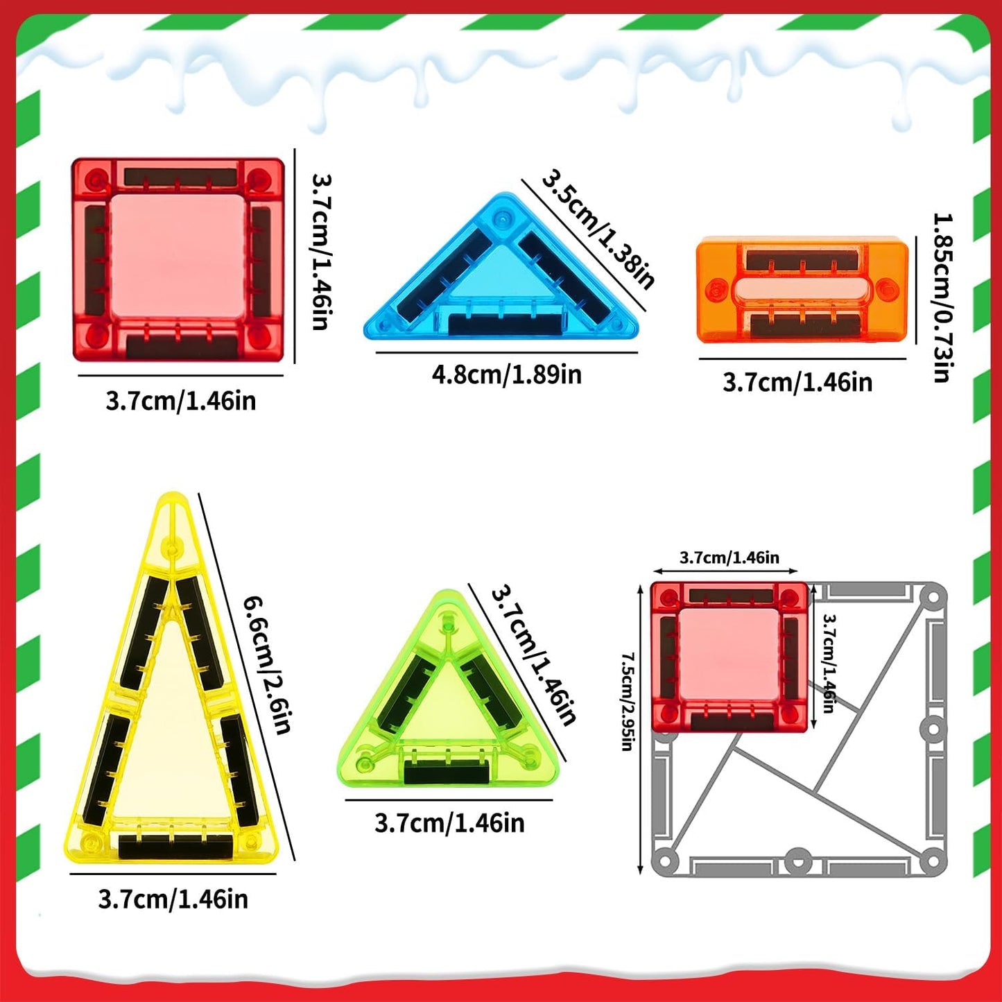 Mini Magnetic Tiles Travel Set with Metal Storage Box,STEM Christmas Holiday Toy for Kids Ages 3–12, Magnet Toys Gifts for Toddlers Boys & Girls Christmas Birthday