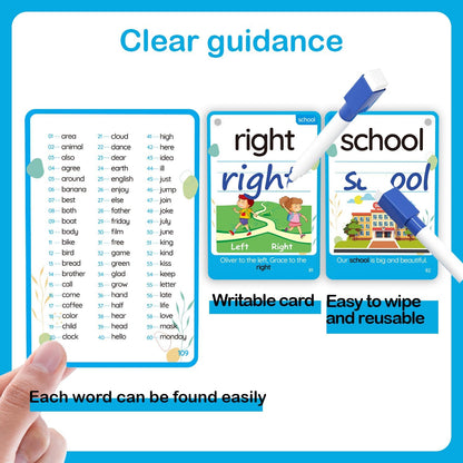 WJPC 55 Cards, 106PCS High Frequency First-Grade Sight Words Flash Cards, 1st Grade Phonics Learning Cards for 5,6,7,8 Years Ages Kids Boys, Girls Learn to Read, Write, Association, Sentence Making
