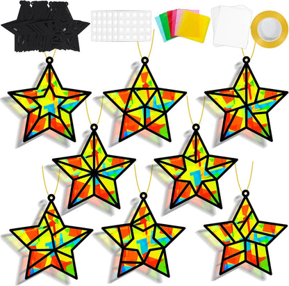 32 Sets Outer Space Suncatchers Craft Kit DIY Window Stained Glass Effect Planet Astronaut Alien Paper Crafts Home School Classroom Decoration Kid Birthday Gift Creative Art Project Activity Game - Colors A