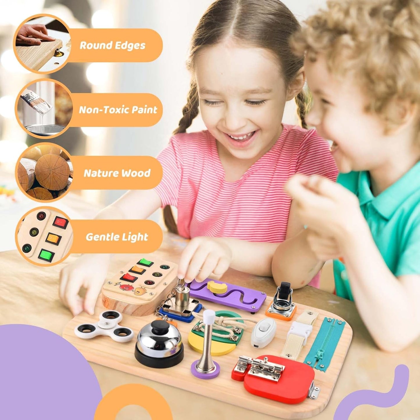 Potatomato Montessori Busy Board - Wooden Sensory Toys for Toddlers for 1 2 3 4 Years -Activity Board Toys for Fine Motor Skills - Educational Fidget Toys for Boy & Girl - Birthday Gifts