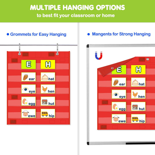 EAMAY Classroom Magnetic Pocket Chart for Kids, Mini Double-Sided Pocket Charts for Teachers Fits 3" Sentence Strips and Cards(14" x 17") (4)