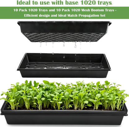 RooTrimmer 10 Pack 1020 Mesh Trays, Extra Strength 1020 Mesh Bottom Trays with Holes, 20'' x 10'', Heavy Duty Propagation Flats for Microgreens, Seed Starting, Soil Blocks, Hydroponics & Wheatgrass