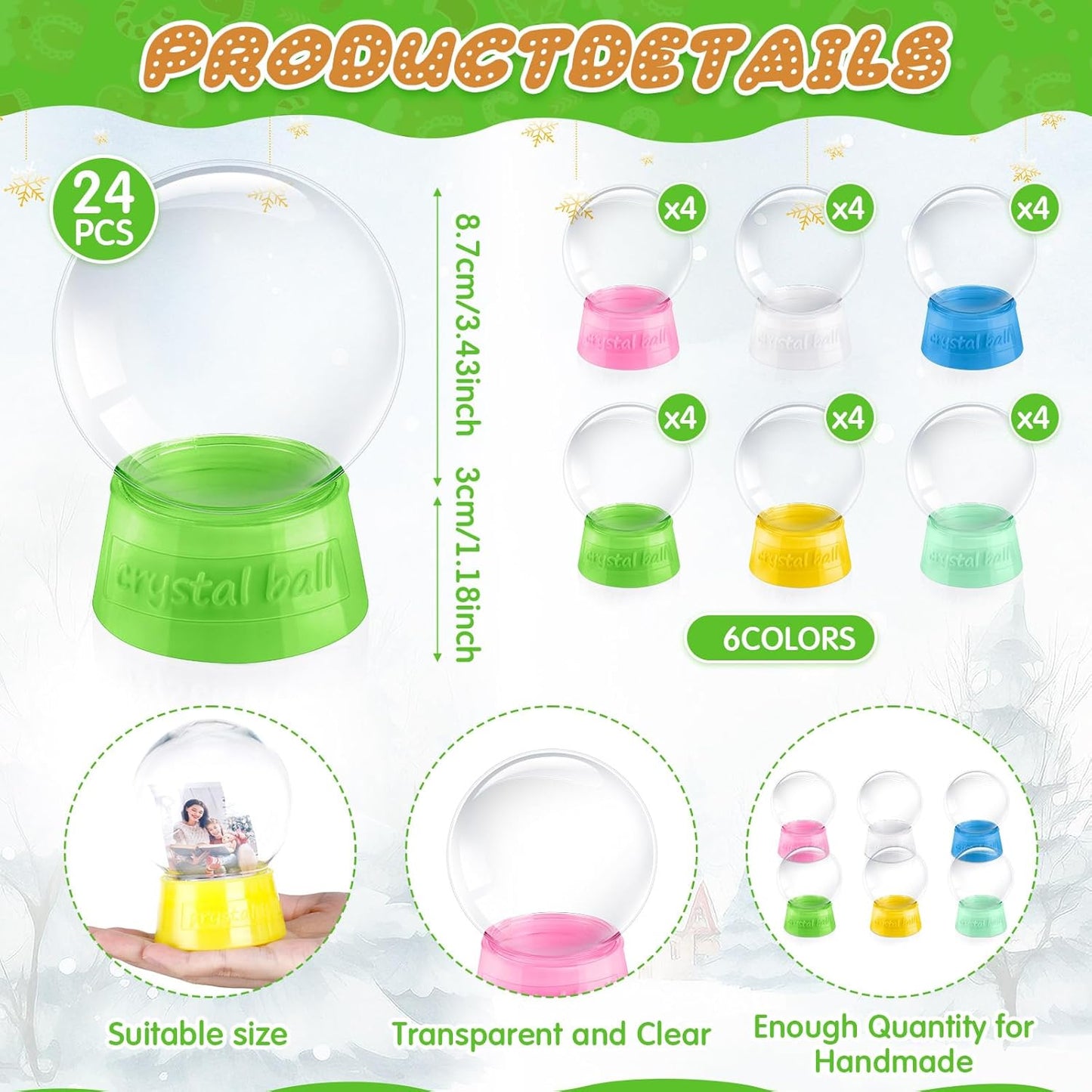 Mifoci 24 Pcs 4 Inch Empty Snow Globe Clear Fillable Water Globe with Screw Off Cap Empty Valentines Day Plastic Snow Case for DIY Crafts Home Decoration Display Plant