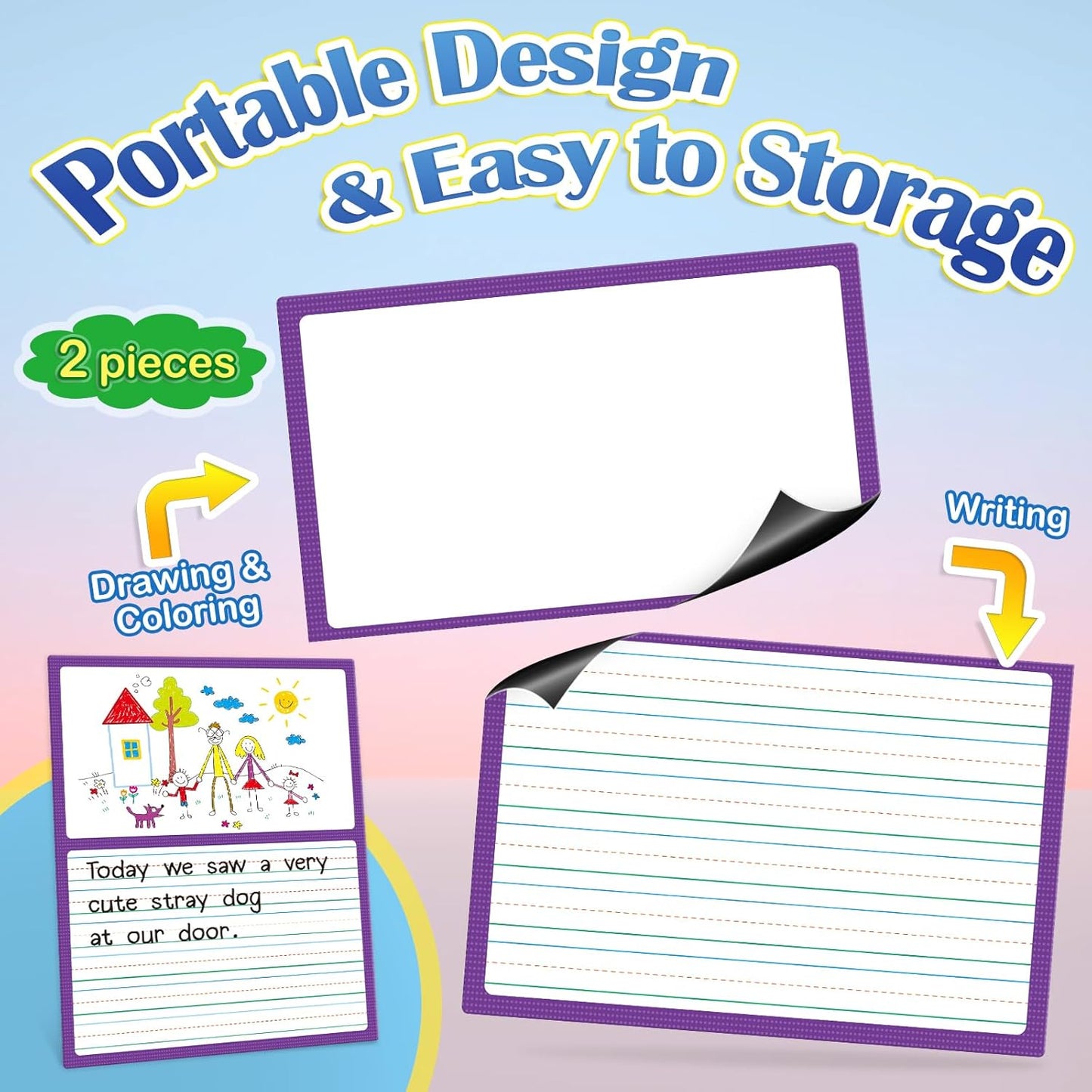 Aizweb Giant Magnetic Lined Notebook Paper,2 Dry Erase Sheets,Total Area 17" x 21.5",Handwriting Practice for Classroom Whiteboard,Chart Paper Teacher Must Have Homeschool Teaching Supplies